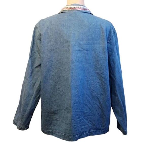 VTG 90s Floral Denim Embroidered Button Front Cottagecore Cardigan XL - Picture 12 of 16